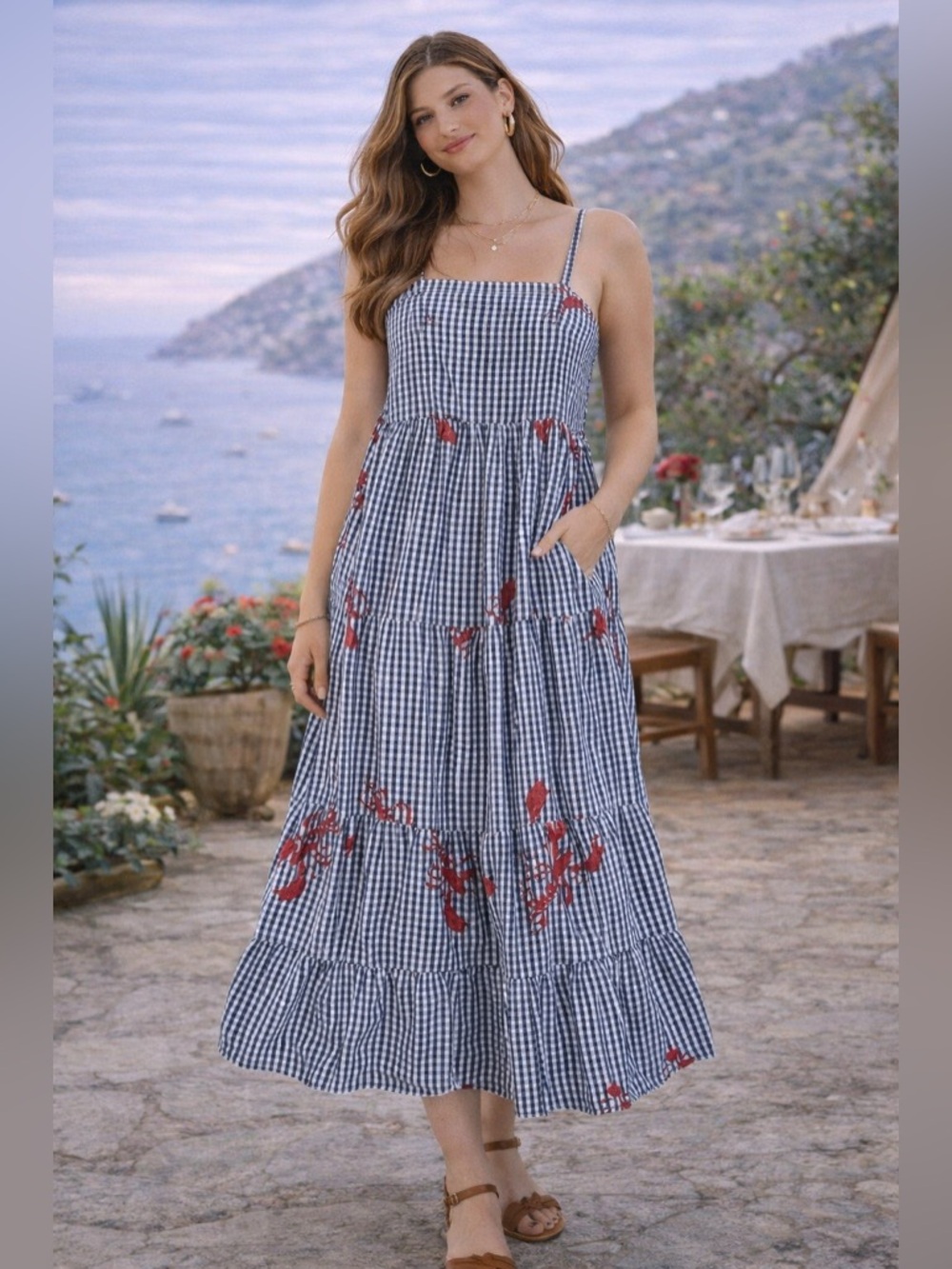 🔥Lobster Print Gingham Maxi Dress | Coastal Chic Blogger Favorite